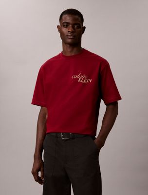 burgundy heavy jersey back logo t-shirt for men calvin klein jeans