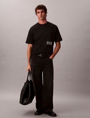 black relaxed stencil logo graphic tee for men calvin klein jeans