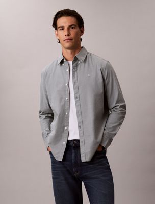 grey oxford cotton button-down shirt for men calvin klein jeans