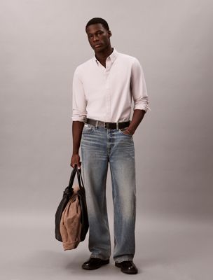 brown oxford cotton button-down shirt for men calvin klein jeans