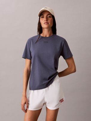 blue klassisches logo-t-shirt aus baumwolle für damen - calvin klein