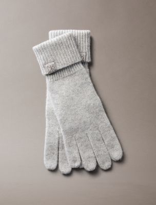 grey cashmere emblem logo gloves for women calvin klein