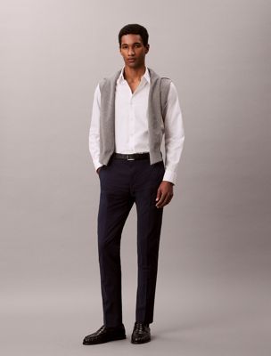 blue slim tropical wool trousers for men calvin klein