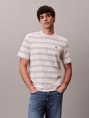 beige stripe monogram t-shirt for men calvin klein jeans