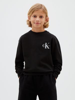 black kids' long sleeve logo t-shirt for kids gender inclusive calvin klein jeans