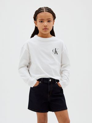 white kids' long sleeve logo t-shirt for kids gender inclusive calvin klein jeans