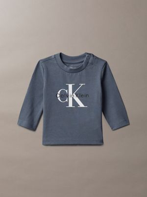 blue newborn long sleeve logo t-shirt for newborn calvin klein jeans