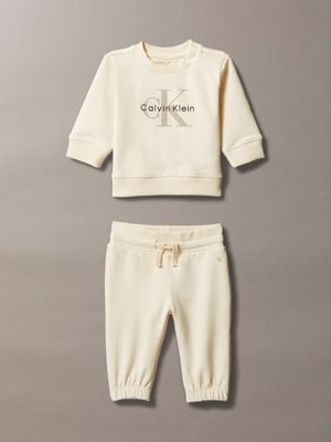 white newborn sweatshirt and joggers set for newborn calvin klein jeans