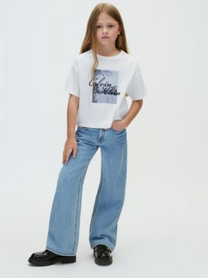 white kids' graphic logo t-shirt for girls calvin klein jeans