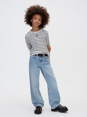 beige kids' stripe long sleeve t-shirt for girls calvin klein jeans