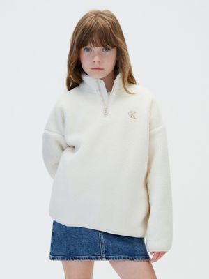 beige teddy-sweatshirt mit halblangem reißverschluss für kinder für mädchen - 