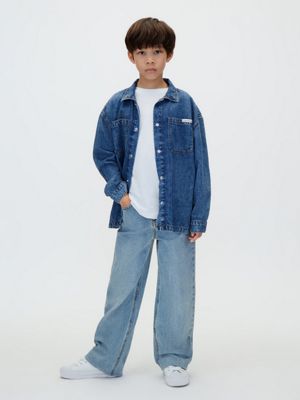 blue kids' denim long sleeve shirt for boys calvin klein jeans