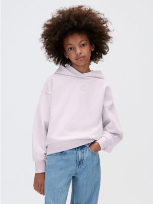 pink dziecięca bluza z kapturem z otworami na kciuki dla dziewczynki - calvin klein jeans