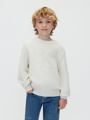 pull en maille avec logo pour enfant beige pour garçons calvin klein jeans