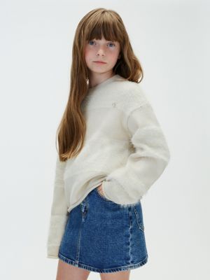 beige dziecięcy krótki sweter w paski dla dziewczynki - calvin klein jeans