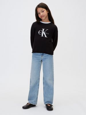 maglione bambino in maglia con logo black da bambine calvin klein jeans