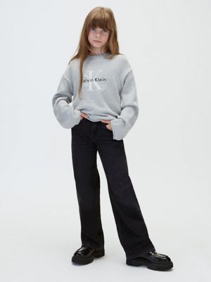 maglione bambino in maglia con logo grey da bambine calvin klein jeans
