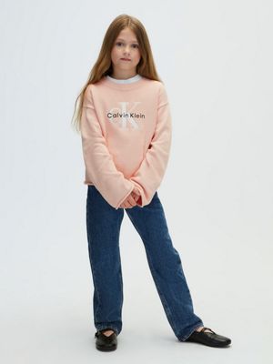 maglione bambino in maglia con logo pink da bambine calvin klein jeans