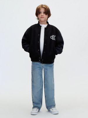 black kids' felt varsity bomber jacket for boys calvin klein jeans