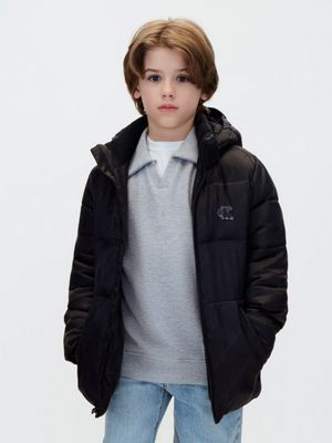 black kids' hooded logo puffer coat for boys 
