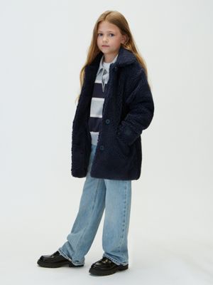 blue kids' teddy sherpa coat for girls calvin klein jeans