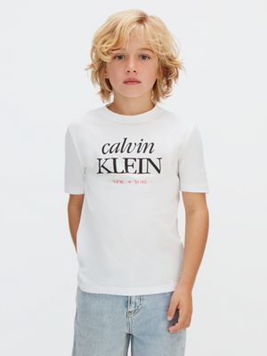 white logo t-shirt for boys calvin klein jeans