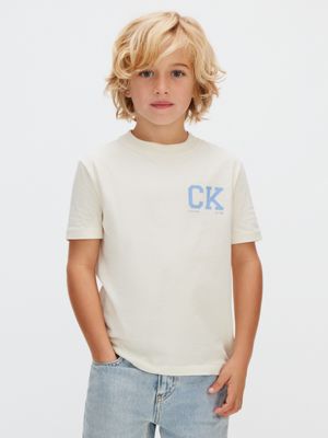 beige logo t-shirt for boys calvin klein jeans