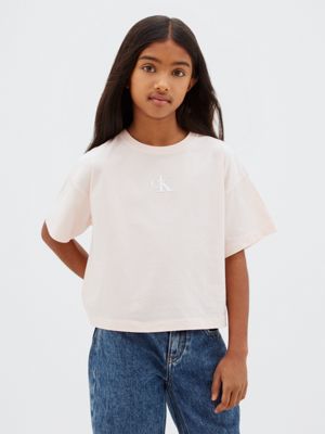 pink boxy logo t-shirt for girls calvin klein jeans