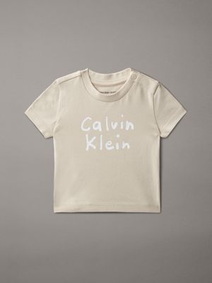 t-shirt con logo neonato beige da neonato calvin klein jeans