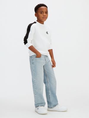 white relaxed colourblock sweatshirt for boys calvin klein jeans