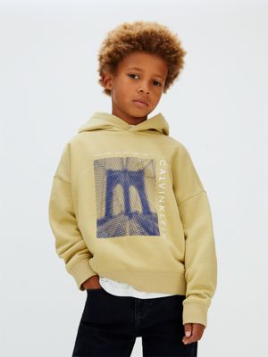 khaki bluza z kapturem oversize z grafiką mostu dla chłopcy - 