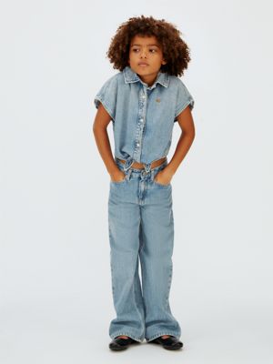 blue demin front tie top for girls 
