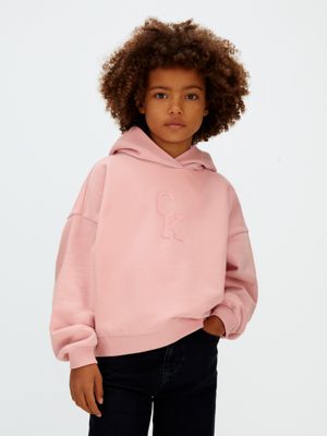 pink boxy logo backprint hoodie for girls calvin klein jeans