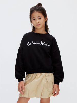 black boxy logo sweatshirt for girls calvin klein jeans