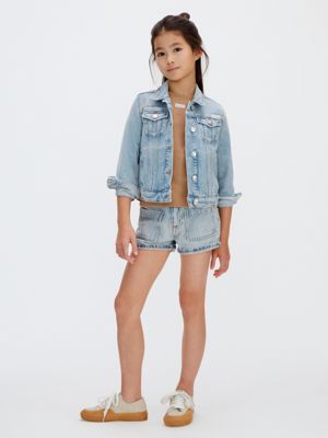 blue cuffed denim shorts for girls 