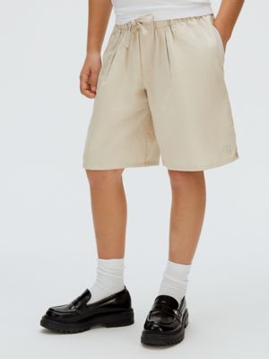 beige linen blend bermuda shorts for girls 