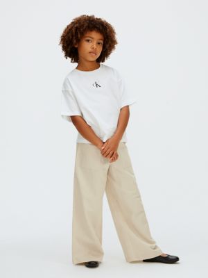 pantalón de pierna ancha de lino beige de niñas 