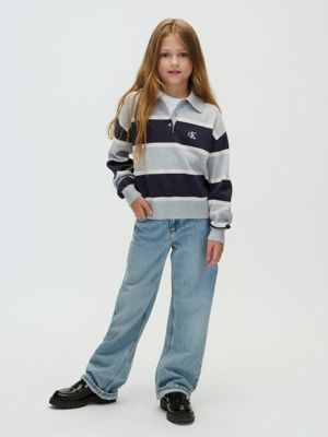 blue kids' high rise wide leg jeans for girls 