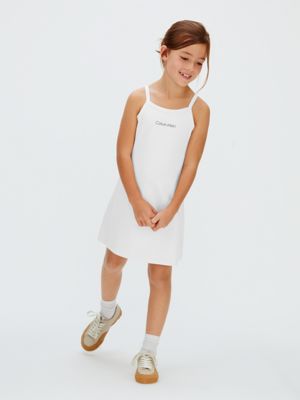 white sukienka na ramiączkach punto milano dla dziewczynki - calvin klein jeans