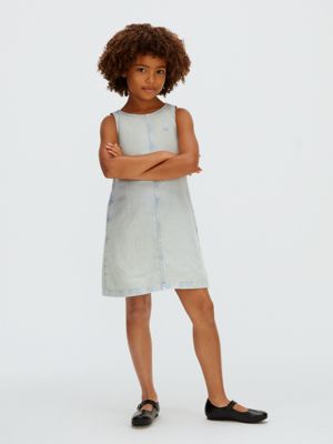 blue flared denim dress for girls 