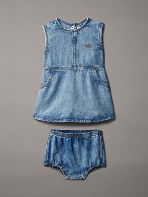 blue newborn flared denim dress for newborn 