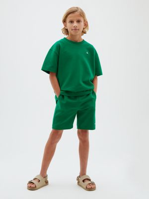 green ottoman t-shirt & shorts set for boys 