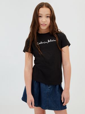 camiseta slim con logo black de niñas calvin klein jeans