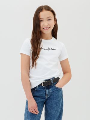 white slim logo t-shirt for girls calvin klein jeans