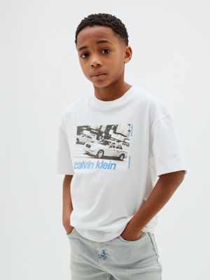white logo t-shirt for boys calvin klein jeans