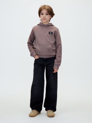 brown klassischer logo-hoodie für kinder für jungen - calvin klein jeans