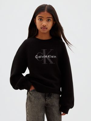 black combed cotton jumper for girls calvin klein jeans