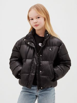 black shiny puffer jacket for girls calvin klein jeans