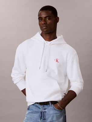 white terry fleece back logo graphic hoodie for men 