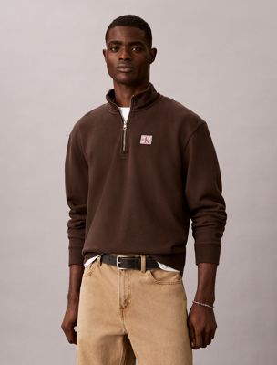brown badstofkatoenen sweatshirt met kwartrits voor heren - 